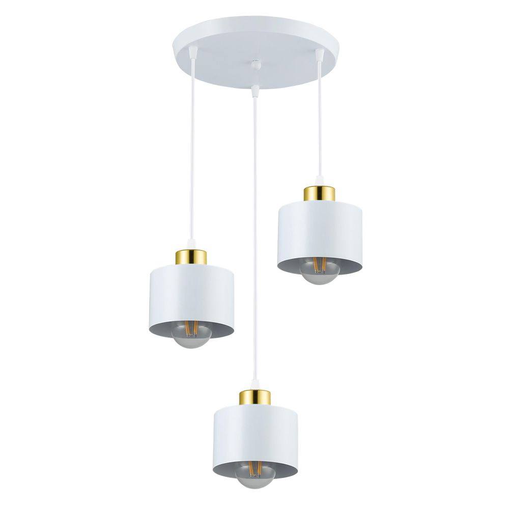 MasterLED Pendelleuchte – Ø12cm Schirm 3-flammig  – Weiß-Gold – E27 – Esstischlampe – Pendelleuchte modern – ELZA