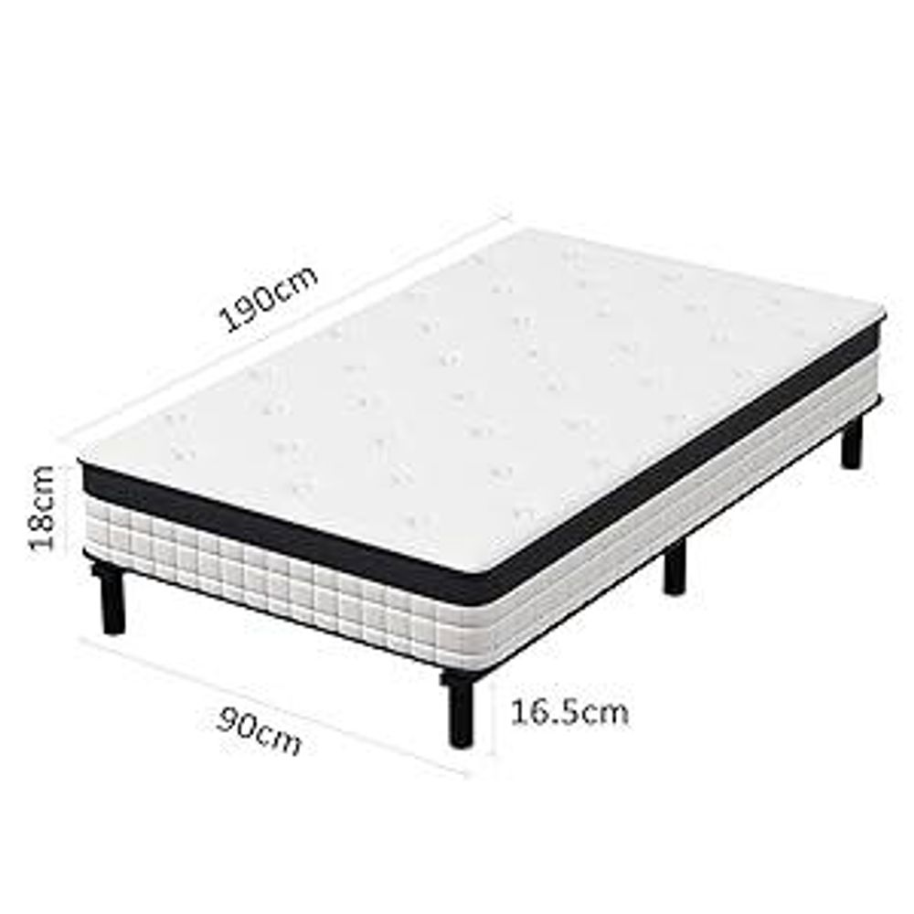 DEWINNER Ensemble Matelas 90 x 190 CM avec Sommier, Matelas à Ressorts ensachés et Robuste Cadre de lit en Fer avec 6 Pieds, Lit Complet, épaisseur 18