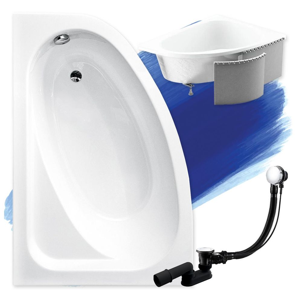 Weiß Eckbadewanne mit modernem, dargestellt mit einem schwarzen Ablauf