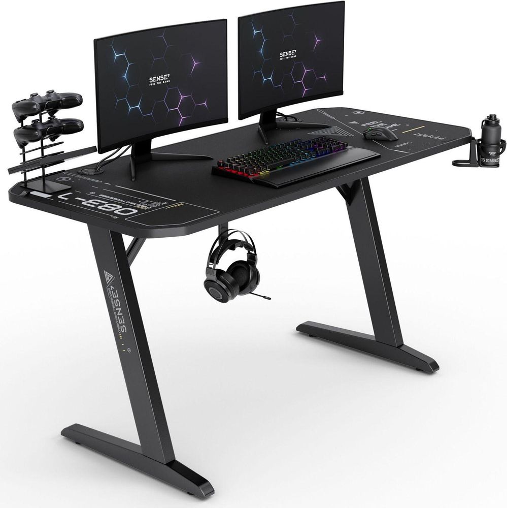 SENSE7 Nomad Cybernetic Gaming – biurko 140 x 60 cm XXL – podkładka pod mysz, biurko komputerowe, biurko dla graczy, organizacja kabli, uchwyt na zestaw słuchawkowy