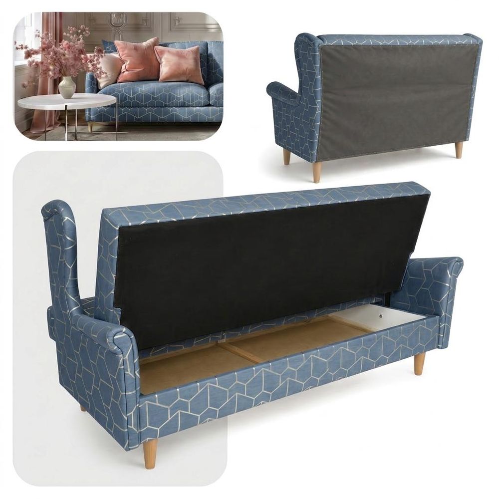 Schlafsofa ARI Design – Skandinavisches Muster, Webstoff in Blau, Family Meble