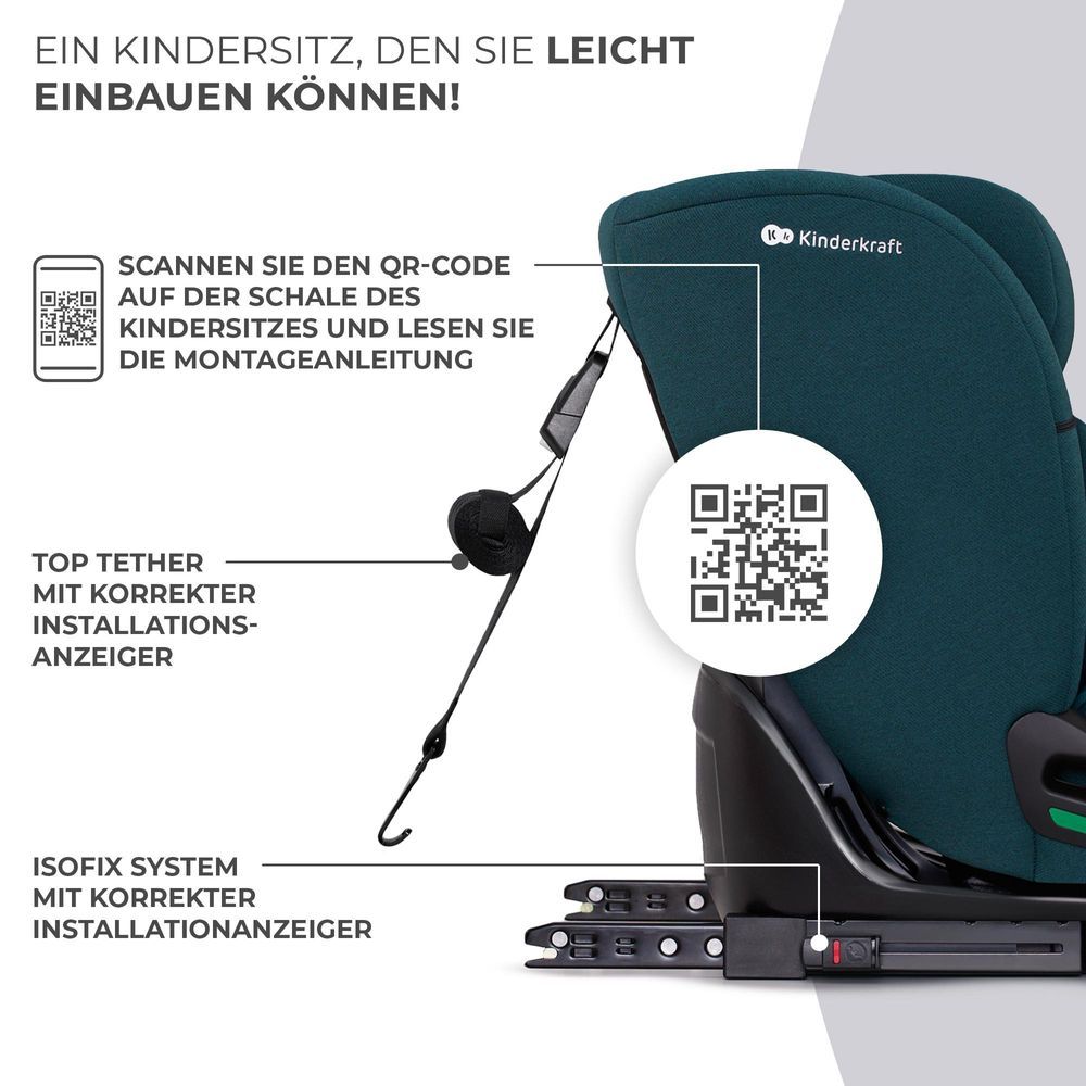 Kinderkraft ONETO3 i-Size Kindersitz 76-150 cm - ISOFIX & TOP TETHER - 3-lagige Kopfstütze - RECLINING-Funktion - ab 15 Monate bis 12 Jahre - Blau