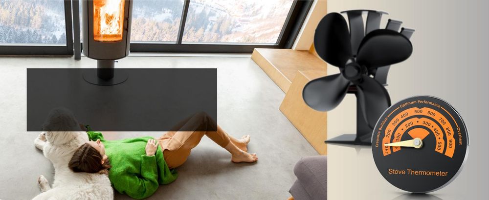 Brandson Kaminventilator NTV Sieger 2026, ohne Strom, Ofenventilator inkl. Thermometer für Kamin, Kaminöfen, Holzöfen, Öfen, 4 Flügel, leise