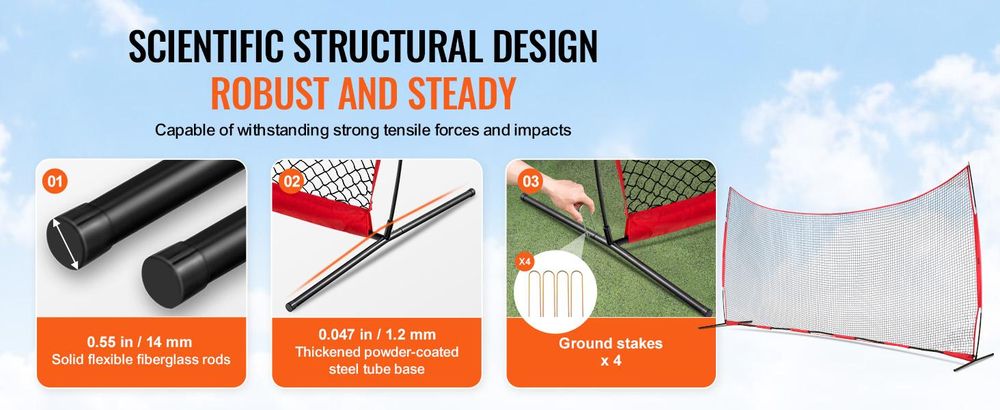 VEVOR Backstop-Netz, 620 x 140 cm Ballsport-Absperrnetz, Übungsausrüstung mit Tragetasche, Schutzschirm für Baseball, Softball, Lacrosse, Fußball