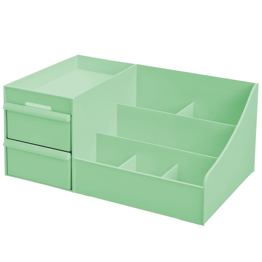 Make-up Organizer, Kosmetik-Organizer mit 2 Schubladen und Fächern in unterschiedlichen Größen, für Schminke und Schmuck, 26x16x12 cm Grün Retoo