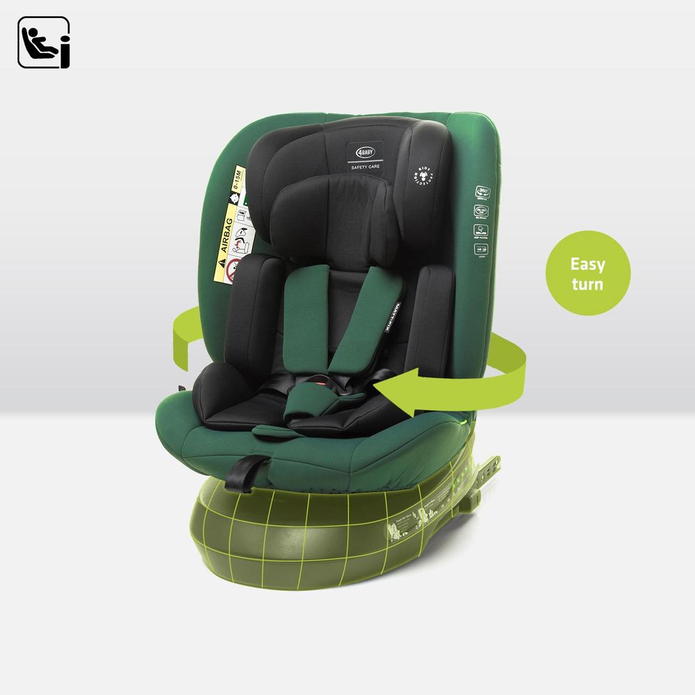 4BABY Kindersitz drehbar 360 ISOFIX Matt-Fix I-SIZE verstellbare Kopfstütze Sitz 0-36kg, 40-150 cm DarkGreen