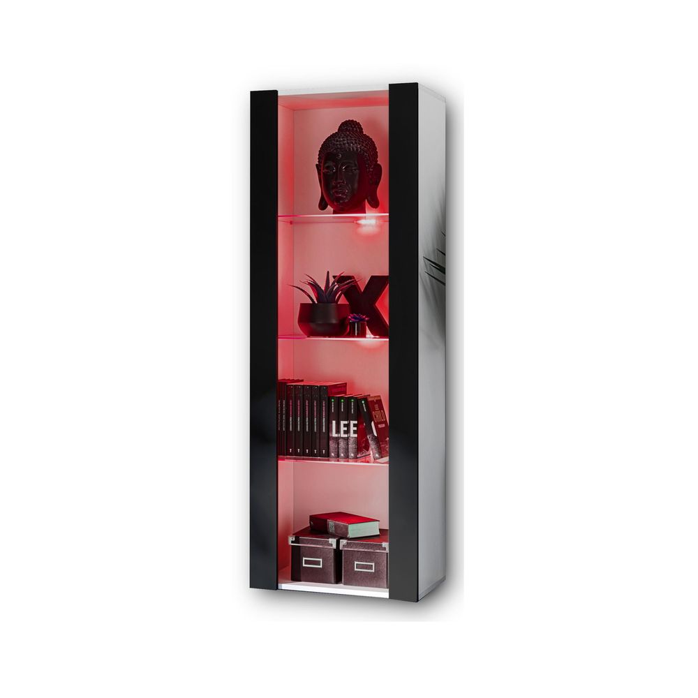 Komodee | Wohnwand Wohnzimmerset Tivoli Grande, Korpus Weiß Matt Frontfarbe Schwarz Matt, LED RGB