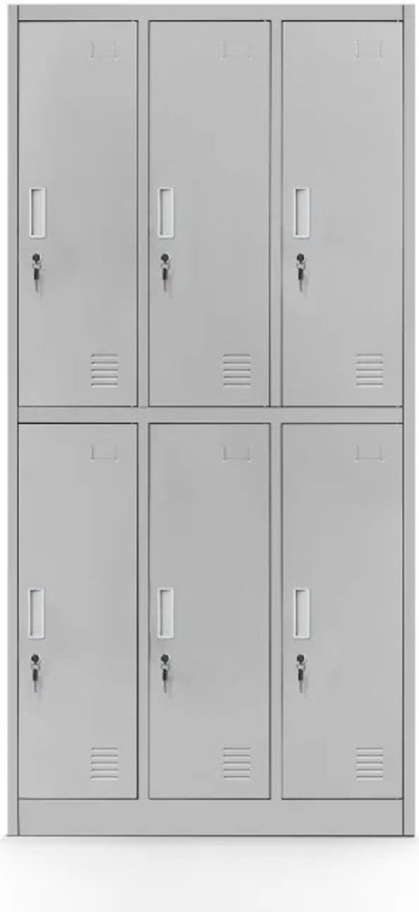 Schließfachschrank 3B2A Spint Wertfachschrank Metallspind Umkleideschrank 6 Fächer Stahlblech Pulverbeschichtet 185 cm x 90 cm x 45 cm (H x B x T), Farbe: Grau-Grau