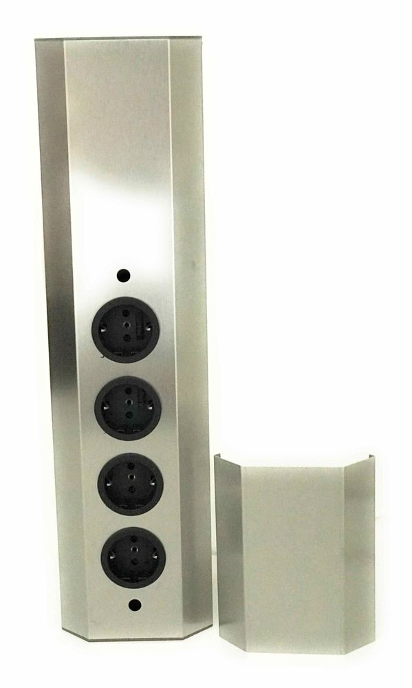 Thebo-Licht Energie-Elektrosäule ST 3008 aus Edelstahl mit 4 Steckplätzen / Ecksteckdosen / Edelstahl-Steckdosenleiste / Steckdosen