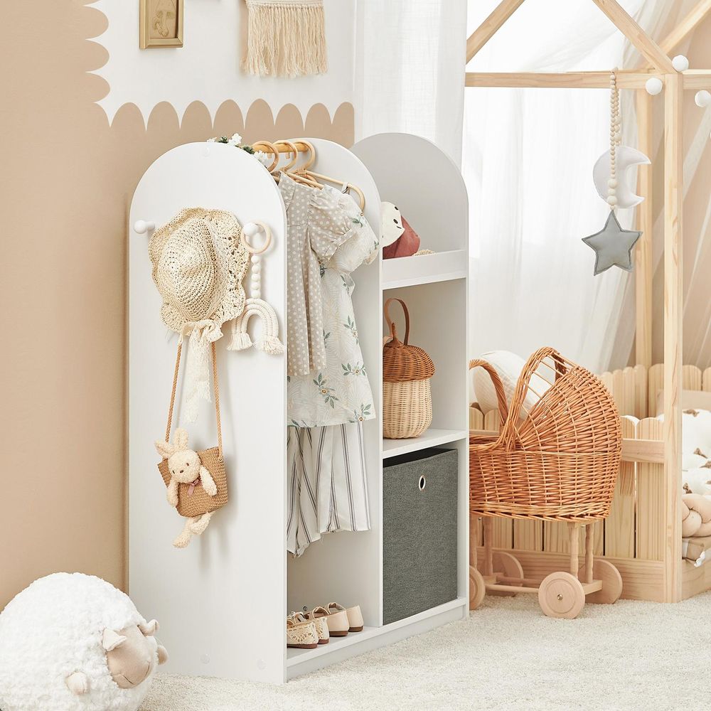 SoBuy Kinderkleiderschrank mit 3 Haken Kindergarderobe Kleiderschrank Kinderzimmer Kinder Kleiderschränke mit Boxen Kleiderständer Regal KMB40-W