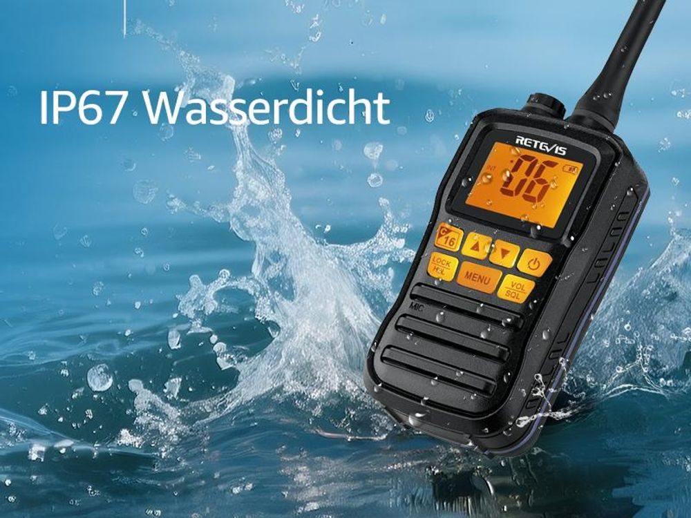 Retevis RM01 Marine Walkie Talkie, IP67 Wasserdichtes Handfunkgerät, Vibration, Schwebend 88 Kanäle Handfunkgerät zum KajakfahrenAngeln Bootfahren (Schwarz, 1 Stück)