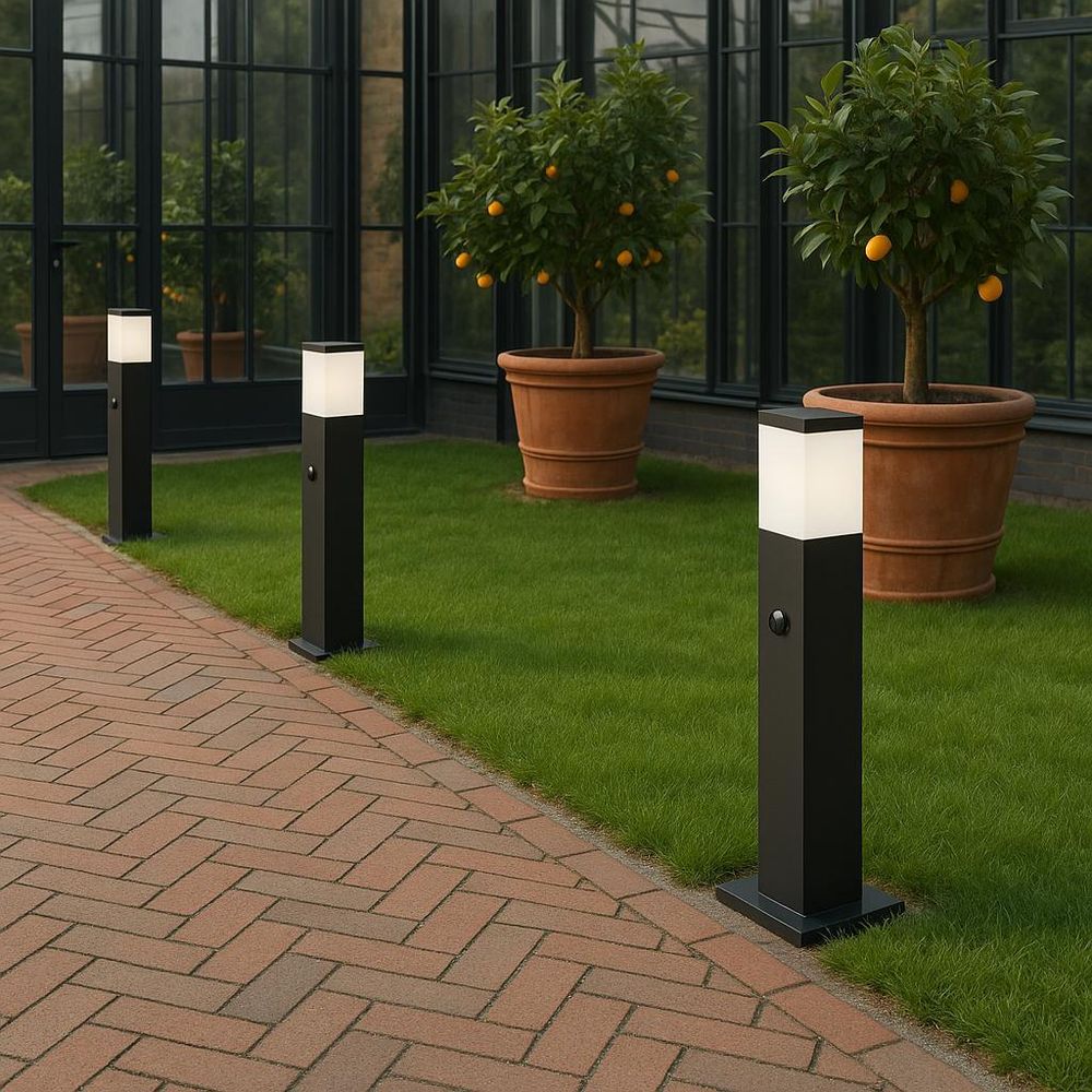 MasterLED LED Wegeleuchte E27 mit Sensor IP44 65cm Schwarz Pollerleuchte Bewegungsmelder Gartenbeleuchtung Edelstahl Außenleuchte