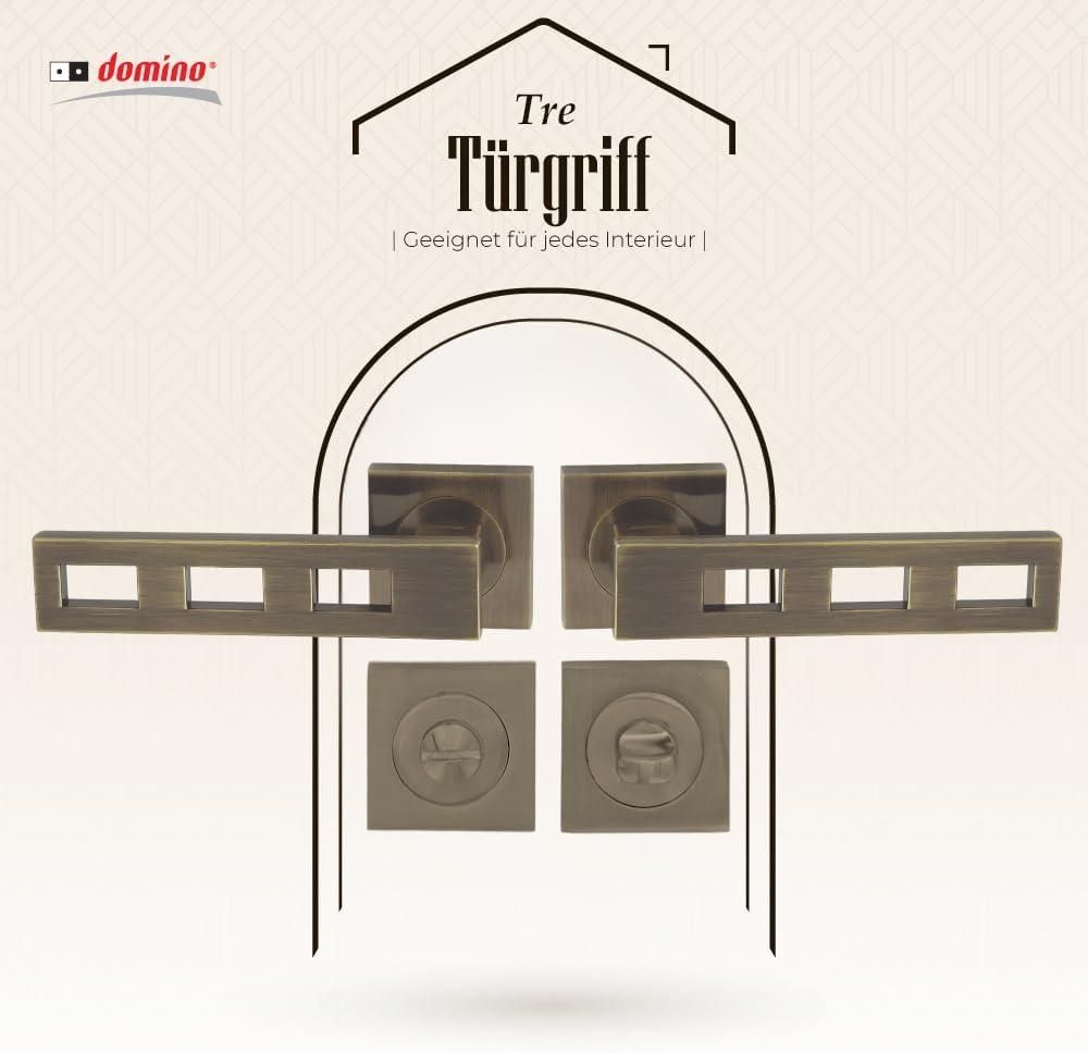 DOMINO Türgriff Drückergarnitur WC - Badezimmer Set | Vierkant-Rosette | Türbeschlag für Badezimmertüren | Set WC - Rosetten-Garnitur | Türklinke aus Aluminium | Bronze Türdrückergarnitur | TRE-QR M3