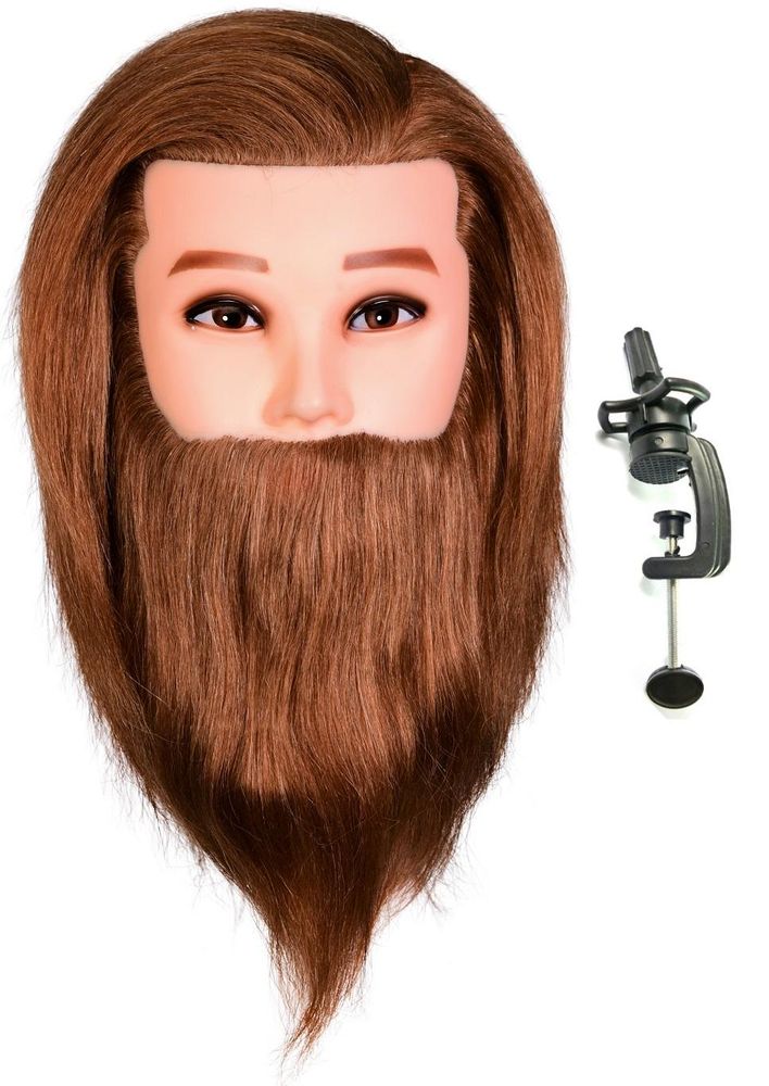 Friseurkopf Herren James Brown - 40cm Echthaar Trainingskopf mit Bart & Halterung