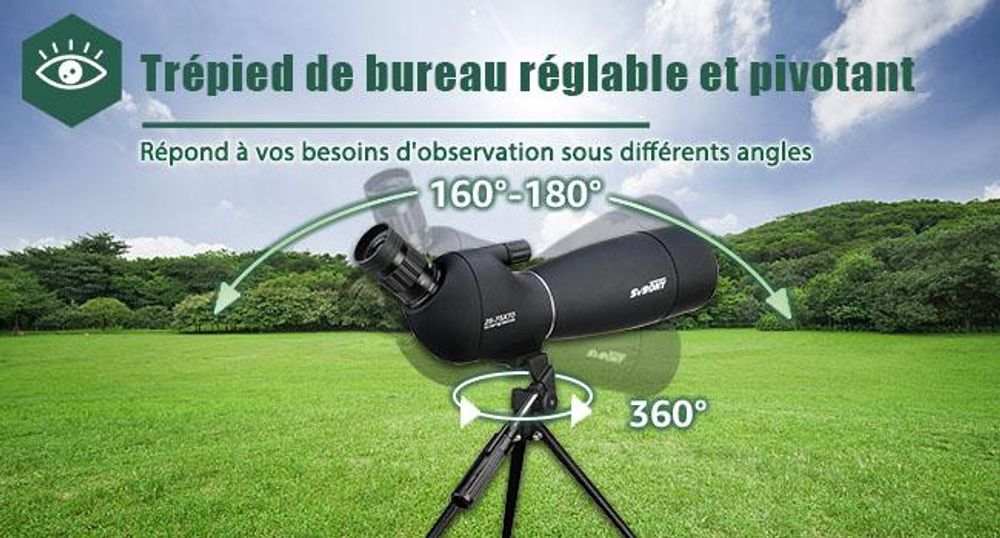 Lunette d'observation Svbony SV28, 25-75x70 mm, avec trépied, prisme BAK4, objectif FMC, pour l'observation des oiseaux, le tir à la cible, la chasse, monoculaires et jumelles, noir