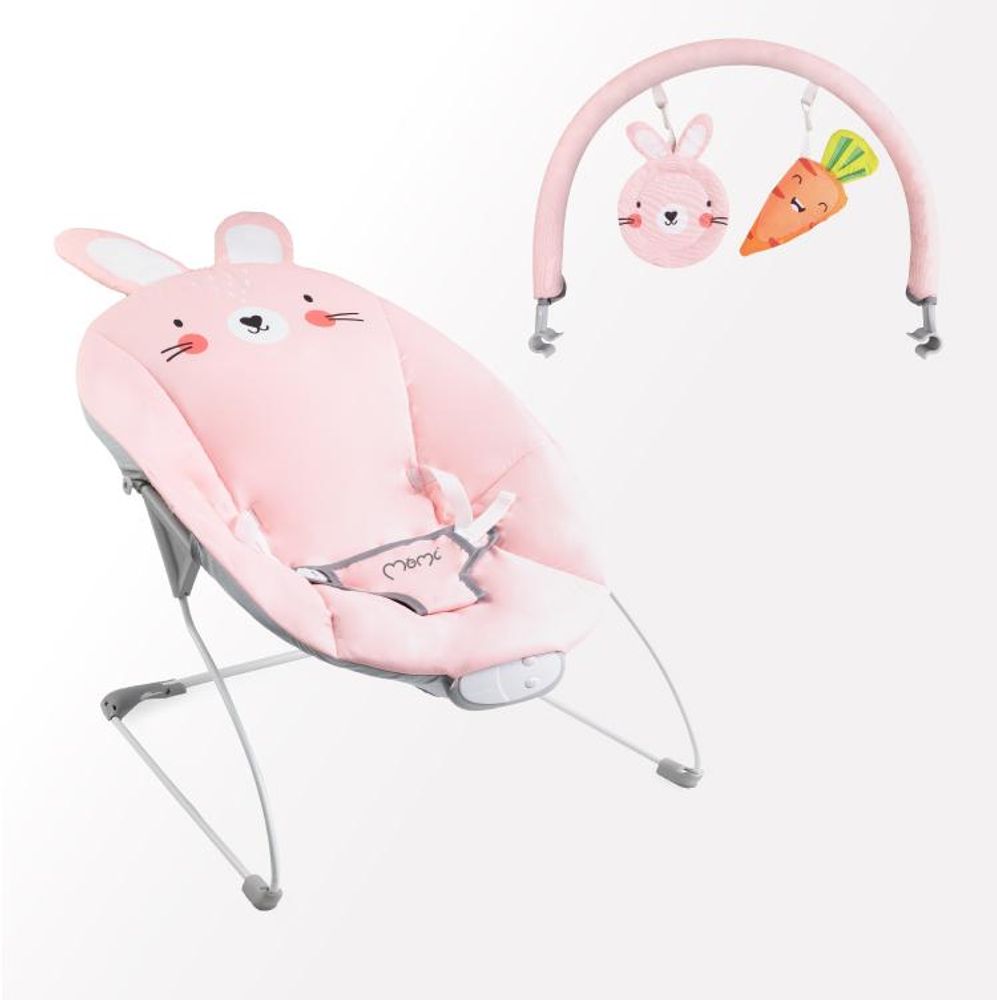 MoMi GLOSSY – Babywippe mit Musik, Vibration, Spielbogen, Tragegriff – Rosa
