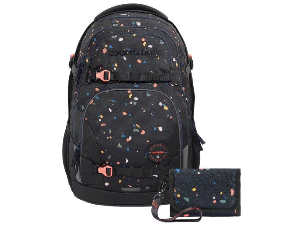 coocazoo Schulrucksack-Set PORTER „Sprinkled Candy“, schwarz/bunt, 2-teilig