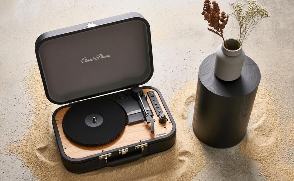 Classic Phono TT-116GY - Retro Plattenspieler mit Bluetooth® und integrierten Lautsprechern - Grau