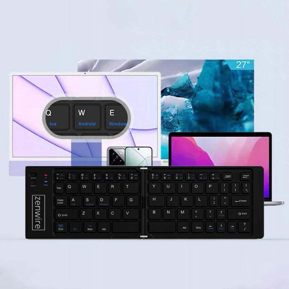Składana mini klawiatura - bezprzewodowa - Bluetooth - do tabletów i smartfonów - USB-C
