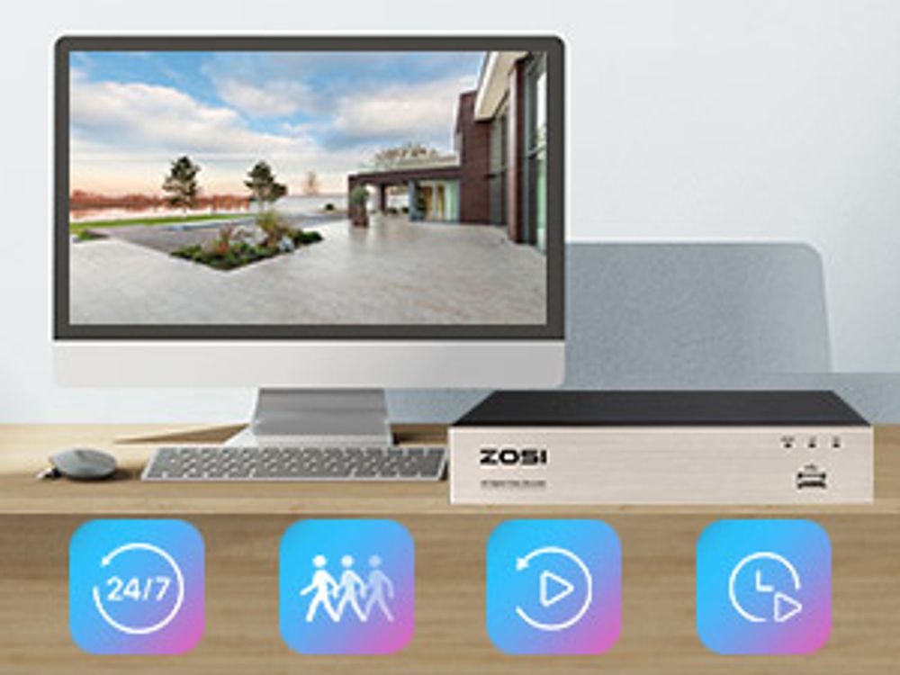 ZOSI 8CH 1080P H.265+ 4in1 DVR mit 1TB Festplatte und 4X 1080P Außen Sicherheitskamera Video Überwachungssystem, 24M IR Nachtsicht
