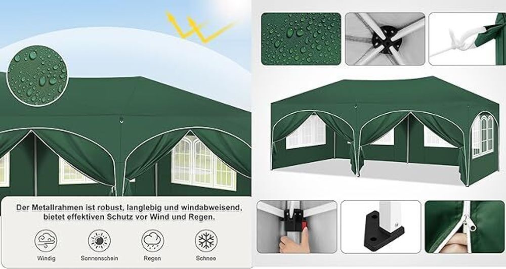 WOLTU Pavillon, mit Seitenwänden, wasserabweisend UV-Schutz, grün