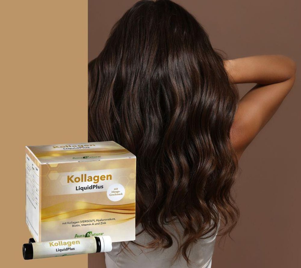 Aura Natura® Kollagen Trinkampullen mit Verisol Kollagen Peptiden Typ 1, 3 (aus Rind) Hyaluronsäure, Zink, Vitamin A, Biotin für Haut, Haare, Nägel - 30 trinkfertige Ampullen, 1 Monat Vorrat | Mango Geschmack