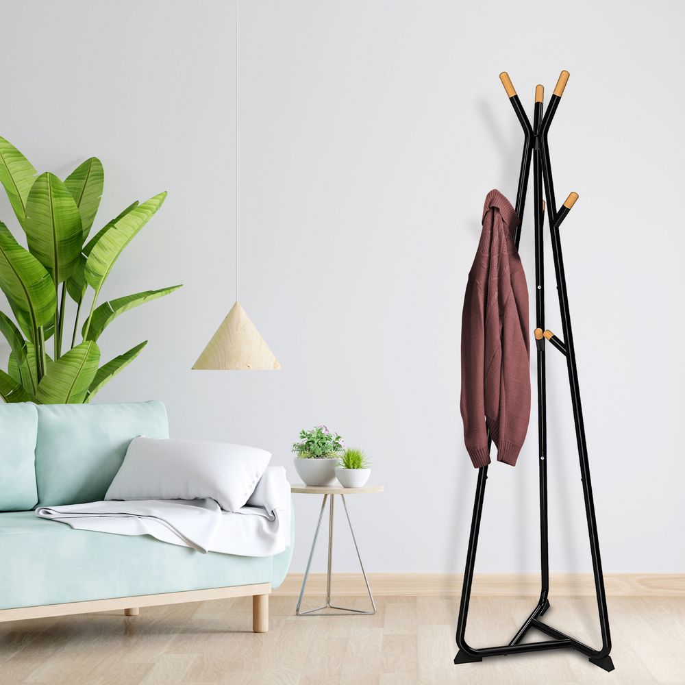 Kleiderständer 9 Haken 172 cm Metall Kleiderstange Garderobenständer Ablage Modern Design Garderobe Schwarz Retoo
