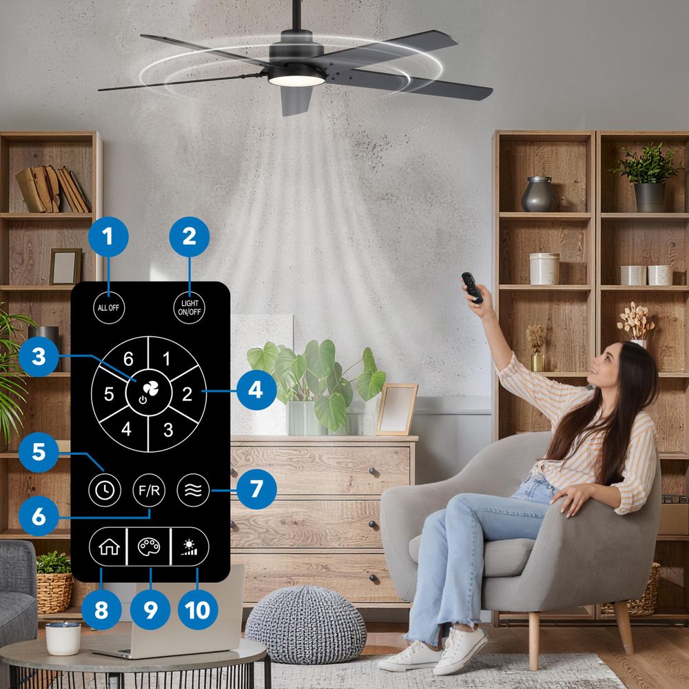 EBERG STX Wentylator Sufitowy LED 132 cm DC Pilot 6 Prędkości Czarny