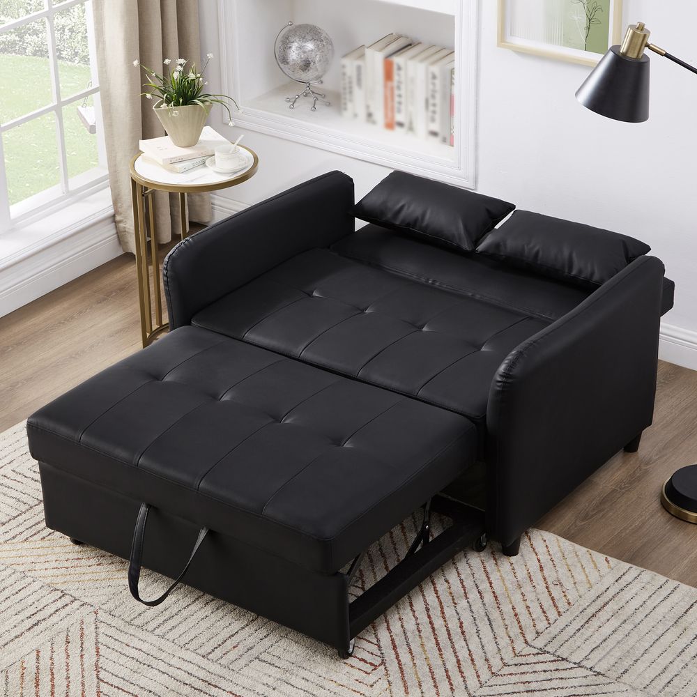 Merax 2-in-1 Schlafsofa mit Ausziehfunktion, 3-stufig verstellbare Rückenlehne, Klappsofa aus wasserabweisendes PolyurethanMaterial, Schwarz