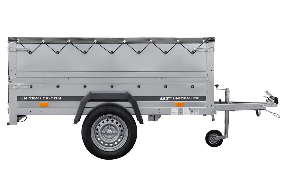 Przyczepka jednoosiowa 200x106 UNITRAILER GARDEN 200 KIPP z burtami BIS, stelażem H-0 i pokrowcem szarym