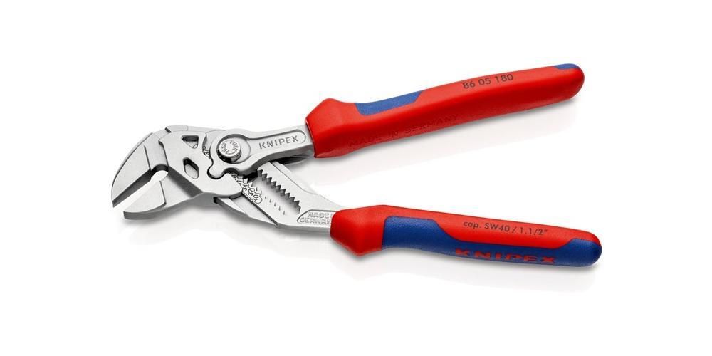 Knipex Zangenschlüssel DIN ISO 5743 Länge 180mm Spannweite 35mm vernickelt mit 2K-Hüllen - 86 05 180 SB