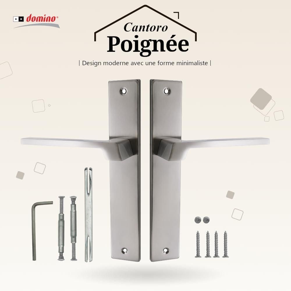Domino Türgriff Blind Drückergarnitur Langschild für Zimmertür, Bürotür, Kellertür, Innentür, L-Form, Aluminium Nickel CANTORO M9
