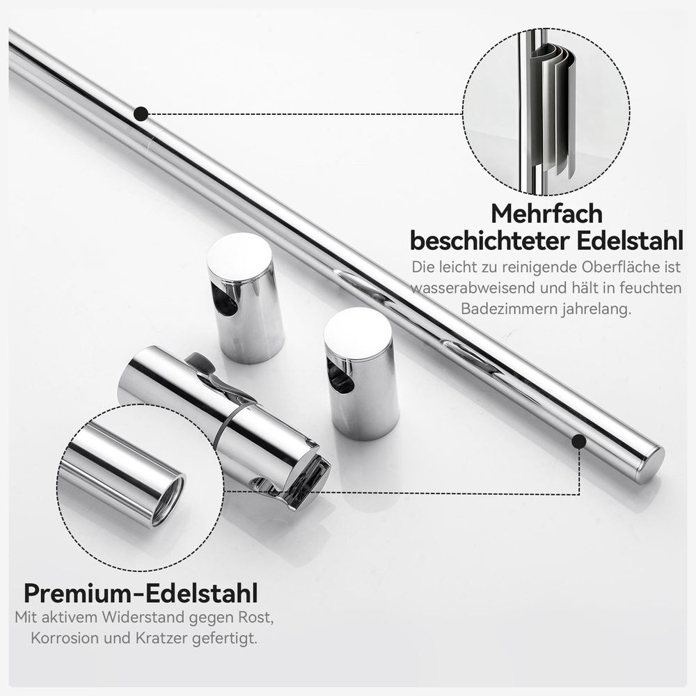 Auralum 70 cm Duschstange aus Edelstahl–Wandmontierte Duschsäule mit Ablage, kein Bohren erforderlich, moderne Duschstange, Chrom