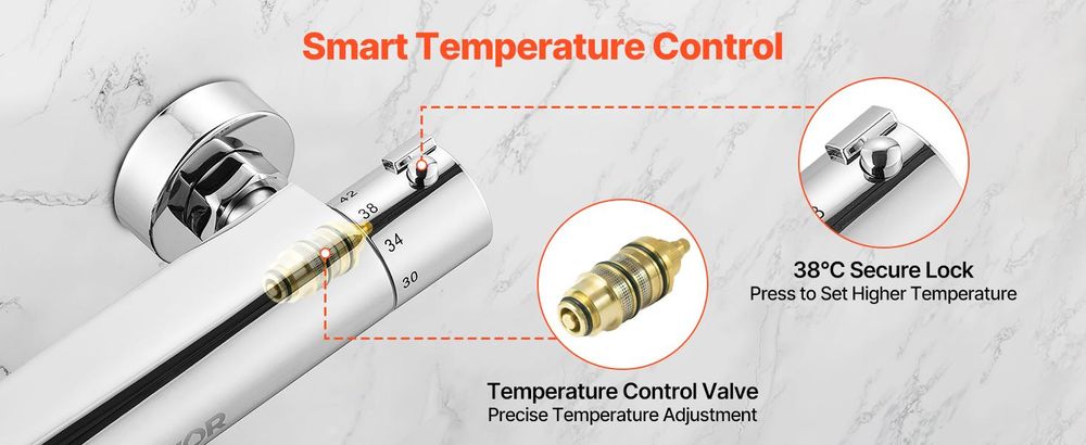 VEVOR Duscharmatur mit Thermostat Duschthermostat mit 38 °C Sicherheitsschloss,