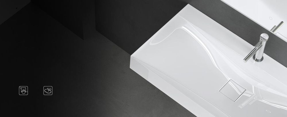 Mai & Mai Waschbecken Hänge Waschtisch Aufsatz Waschschale Mineralguss Schwarz Matt Rechteckig 1 Armaturenloch Breite: 60cm Col810