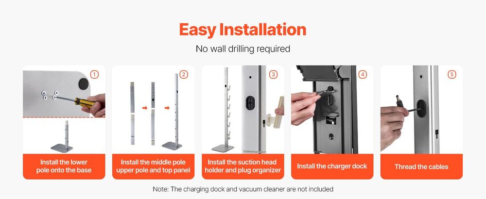 VEVOR Staubsaugerständer, Kompatibel mit Dyson V6 V7 V8 V10 V11 V15, Stabiler Staubsaugerständer mit Rädern für Dyson DC30 DC31 DC34 DC35 DC58 DC59 DC62 D74 Kabellose Bodenstaubsauger & Zubehör, Vertikales Flachrohr, 6 Haken-Silber