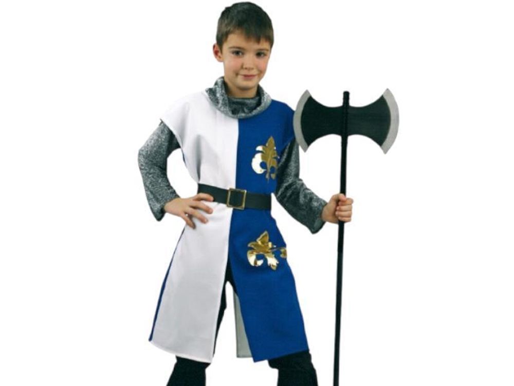 Kinderkostüm "Chevalier" mit Gürtel in blau-weiß mit silber Kettenhemd und goldenen Akzenten Ritter Kavalier Ehrenmann Adeliger (128)