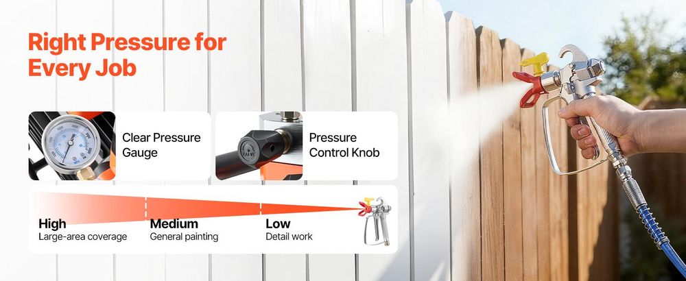 VEVOR Membran-Airless-Farbspritzgerät 2000 W, Rollbares Farbspritzgerät mit 22,75 MPa Hochdruck, 10 m Hochdruckschlauch, Reinigungsnadel und Bürste, für DIY-Sprüharbeiten im Innen- und Außenbereich