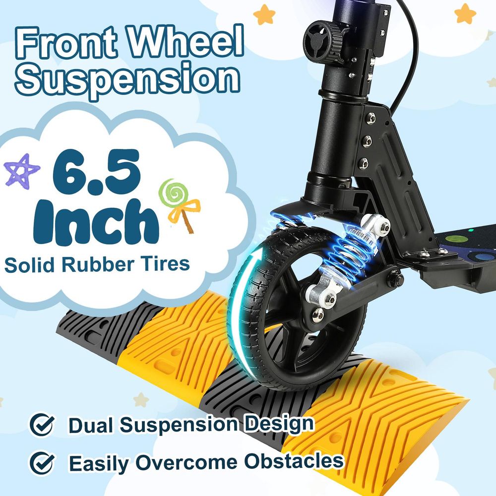 Elektroscooter Mit Stoßdämpfende Funktion, LED-Anzeige, 14km/h, 130W E Scooter, Faltbarer Elektroroller Geschenk Für Kinder Ab 6-12 Jahren- Schwarz