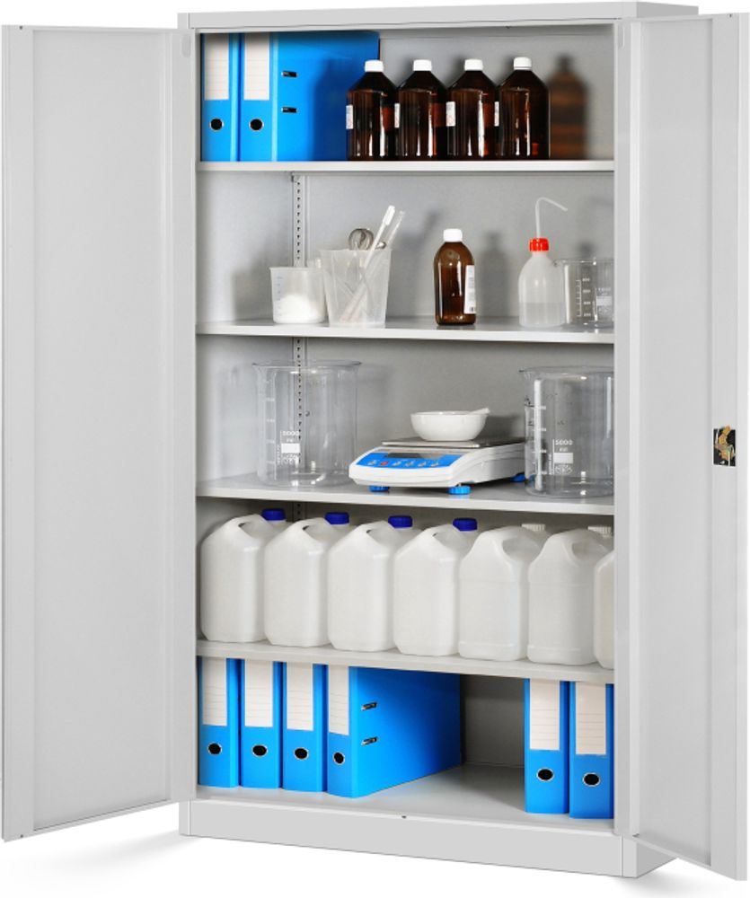Büroschrank Aktenschrank XXL Metallschrank Flügeltüren Stahlblech Pulverbeschichtung 185 cm x 115 cm x 40 cm Farbe: Grau