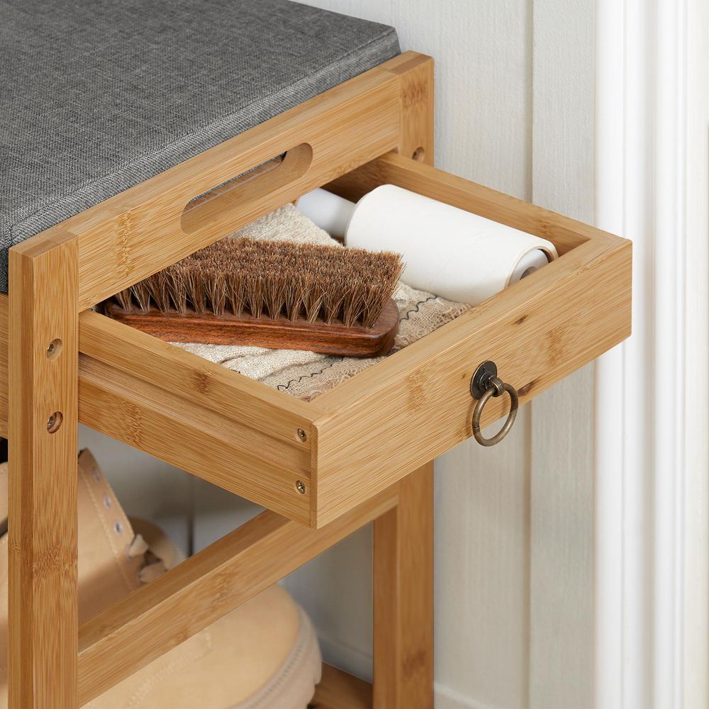 SoBuy Schuhbank mit Sitzfläche und Schubladen Garderobenbank Schuhregal Sitzbank Bambus BHT ca. 90x45x30cm FSR47-N