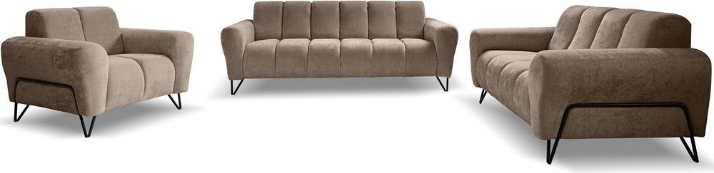 Sofa VOLARE - 3-Sitzer Couch - Moderner Polstersofa - Chenille Vega in Cappuccino, dekorative schwarze Metallbeine