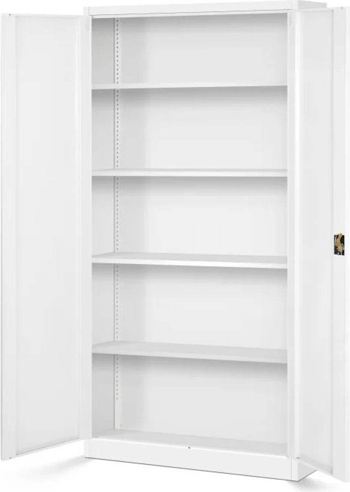 Aktenschrank Büroschrank Metallschrank Stahlschrank Werkzeugschrank Stahlblech Pulverbeschichtet Flügeltürschrank Abschließbar 195 cm x 90 cm x 40 cm Farbe: Weiß