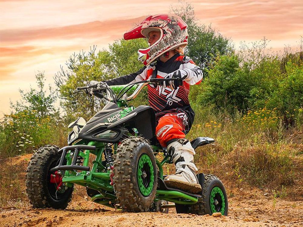 Actionbikes Motors Kinderquad Racer | 1000 Watt - 36 V - Pocket Quad bis 24 km/h - 3 Stufen - Kinder Elektroquad  - Elektro Auto (Schwarz/Pink)
