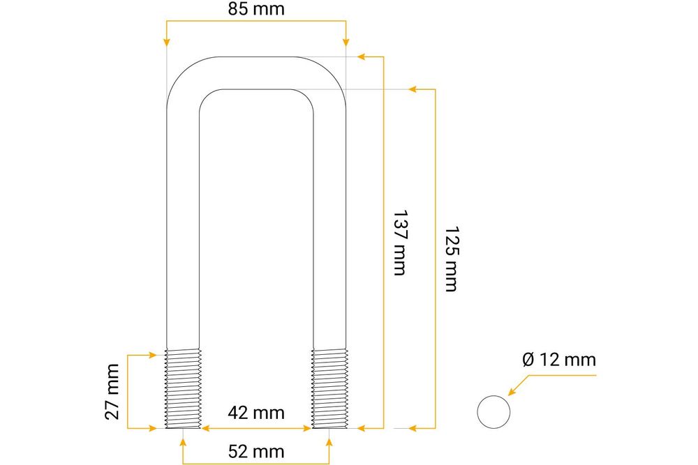 DROMET U-Bügel M12 125x42 mm Quadratrohrbügel verzinkt für PKW-Anhänger