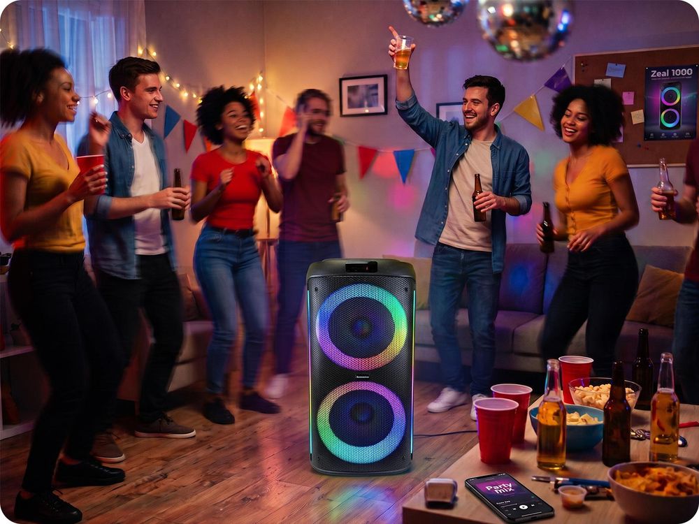 Fontastic Party Lautsprecher Zeal 1000 - Bluetooth Lautsprecher mit USB-Wiedergabe, AUX und MicroSD - Karaoke Box mit Mikrofon (2 Stück)