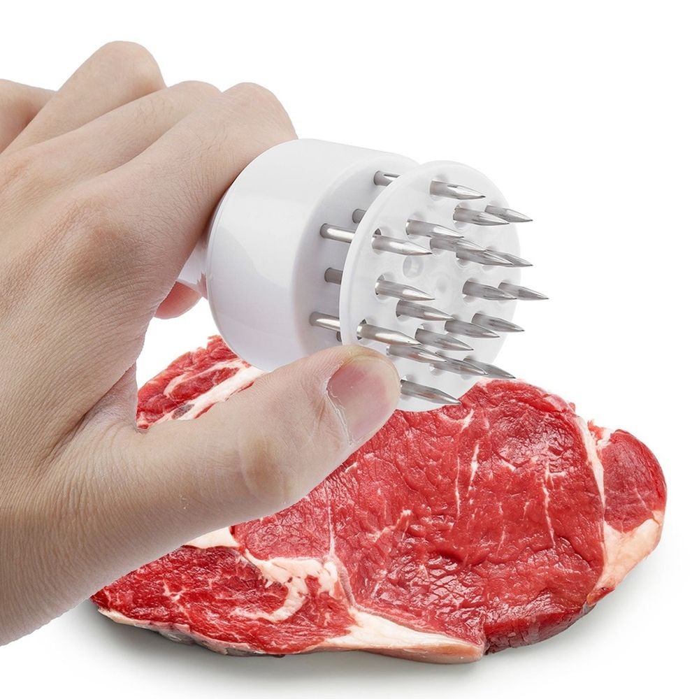 Fleischzartmacher mit 21-Edelstahlklingen Steaker Fleischklopfer Fleischstecher Fleischhammer Schnitzelklopfer Steakhammer White Retoo