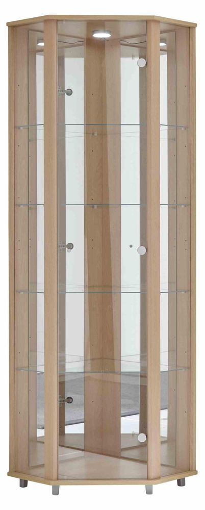 freiraum Eckvitrine TRIO – Glasvitrine mit Glastür und 4 Einlegeböden