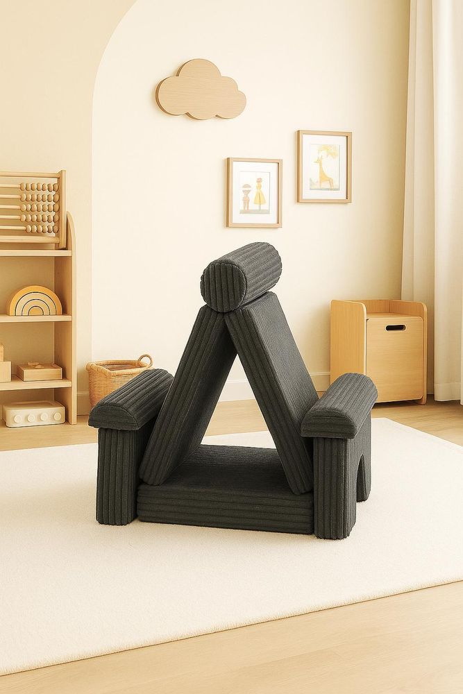 Spielsofa Kinder 11 tlg. modular – Kindersofa in Flanell Cord Optik - waschbarer Bezug, formstabil, erweiterbar, Kuschelecke und Indoor Spielplatz