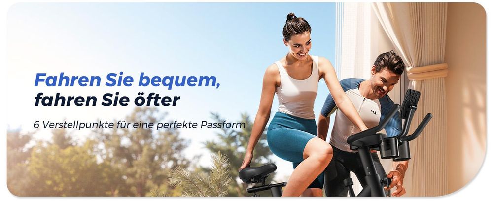 Leises Heimtrainer Fahrrad LED-Monitor, Bluetooth & App, verstellbarer Sitz & Widerstand, Tablet- & Flaschenhalter, bis 136 kg, Fitnessbike Zuhause